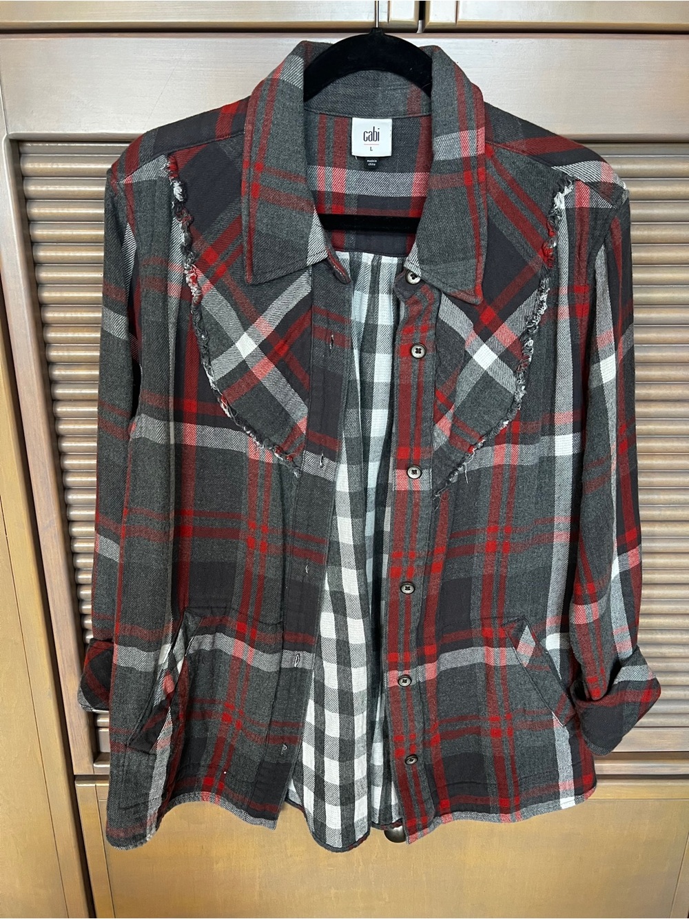 CAbi Tavern Jacket Red & Gray Plaid Button-Up Shirt